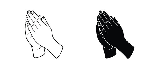 Praying Hands Line Art Black and White Illustration