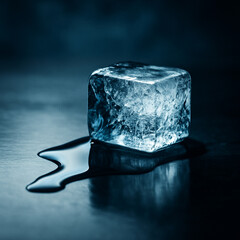 Schmelzgrenze- Eisw&uuml;rfel auf Spiegelnder Oberfl&auml;che Melting Point - Ice cube on reflexive Surface 