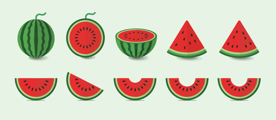 Watermelon Slices and Whole Fruit Flat Lay Illustration
