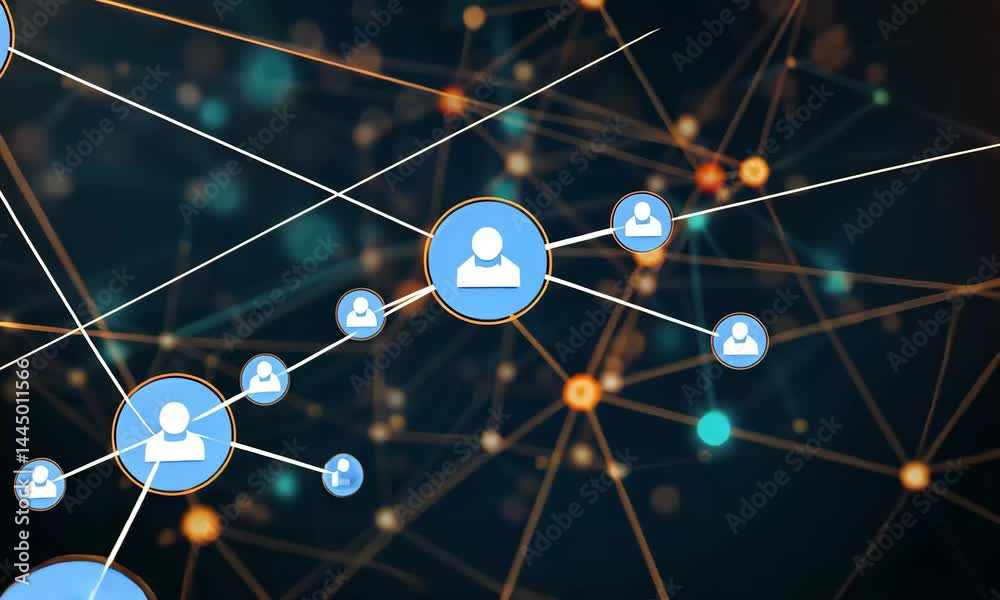 Poster glowing dots and lines create an abstract representation of a network, illustrating the concepts of 