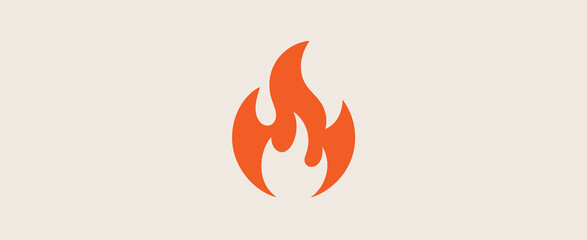 Abstract Orange Flame Icon on Beige Background