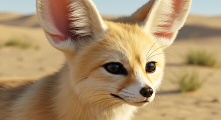 Close-Up Portrait of a Fennec Fox in the Desert