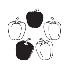 Minimalist line art of red yellow and green bell peppers