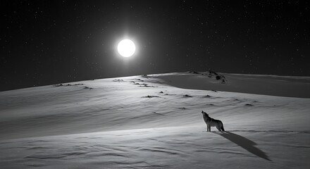 Lone Wolf Silhouette Under Bright Moonlit Night Sky