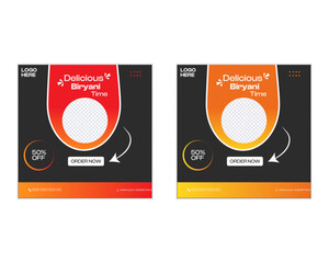 Biryani Social Media Post Design.Delicious chicken biryani social media post design template, food social media promotion banner..Food social media banner design template. Biryani Kebabs social media 