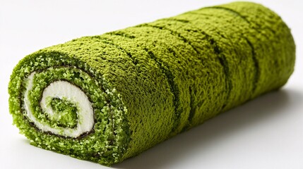 matcha roll cake minimalist style Photography white back background