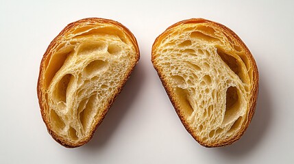 croissant cut in half Photography white back background