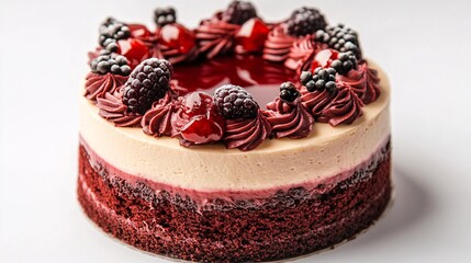 red velvet cake decorated with cream Photography white back background
