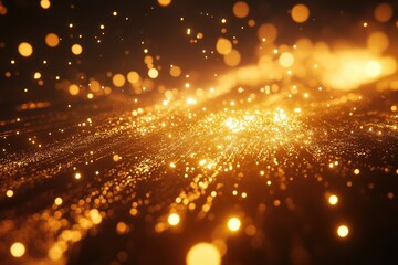 Obraz premium Abstract gold particles A dynamic, glowing, golden dust effect Bokeh particles creating a futuristic texture