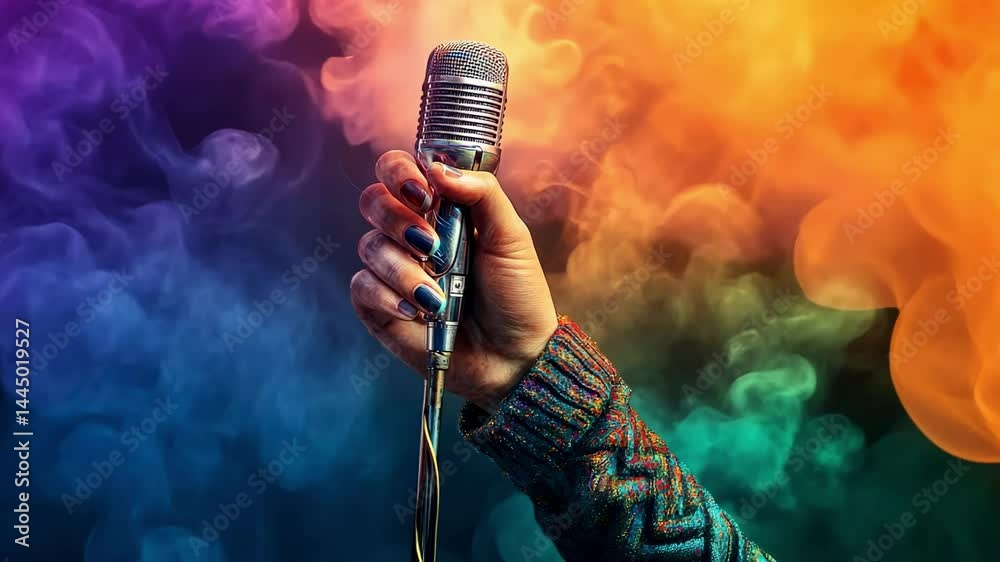 Poster close up of a singer's lips engaging with a microphone, conveying the essence of vocal performance, 