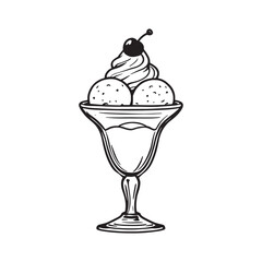 Minimalist line drawing of ice cream sundae in glass