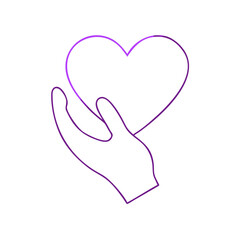 Obraz premium Hand Holding Heart Outline in Purple Minimalist Style 