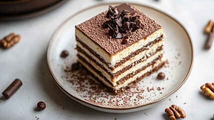 opera cake crispy surface Photography white back background