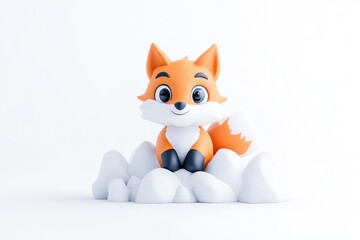 Obraz premium Cute fox figurine sitting on fluffy clouds