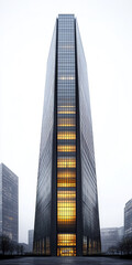 Obraz premium tall, modern building with sleek glass facade stands prominently against gray sky, exuding sense