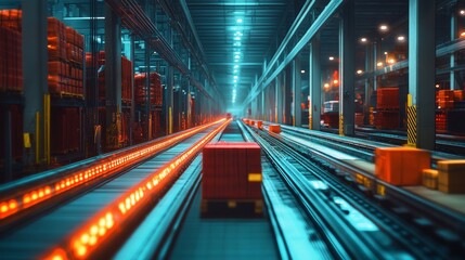 Conveyor belt on the industry manufacturing plant. Interior of Industry factory. 