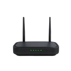 Black wireless router modem network device isolated on transparent background