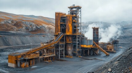 The image showcases a rare metals extraction and processing plant with heavy machinery