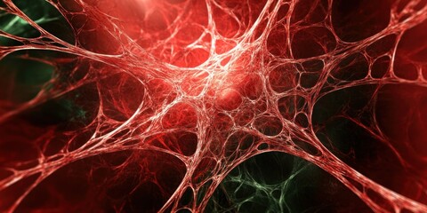 Intricate red and green network design.