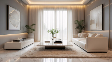 modern minimalist bedroom in white tones marble table and floor contemporary apartment clean design serene atmosphere Modern Contemporary Interior Design Inspiration