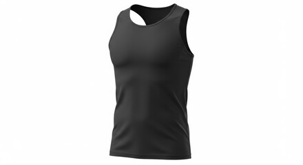 Isolated image showcasing a black sleeveless compression shirt on a white background in studio shot
