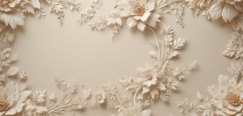 Cream backdrop, intricate floral motif, elegant design, home, nature, vintage