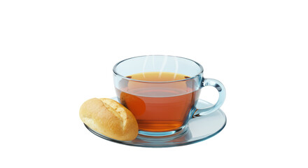 Isolated Tea Cup and Bread Roll