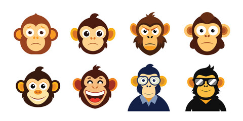 monkey face vector icon set collection