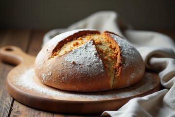 Rustic homemade bread on wooden board