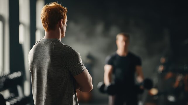 Personal trainer gives advice to people exercising at the gym