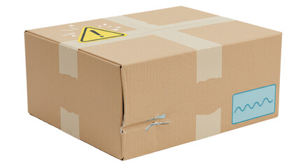 Isolated Cardboard Box with Warning Sticker