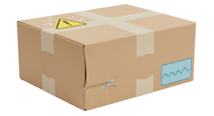 Isolated Cardboard Box with Warning Sticker