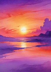 Fiery orange and purple sunset watercolor wash  Abstract art ,  nature,  vibrant,  artistic