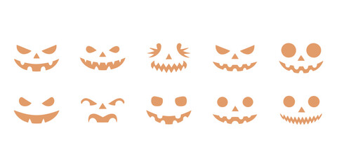 Spooky Halloween Pumpkin Face Vector Set, Scary and funny faces of Halloween pumpkin or ghost . Vector collection
