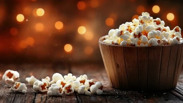 striped popcorn box on vibrant red background, classic cinema snack concept.
