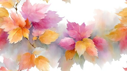 A Stunning Watercolor Autumn Leaves Background with Vibrant Colors and Soft Floral Patterns Creating an Inviting Fall Atmosphere Perfect for All Your Design Needs