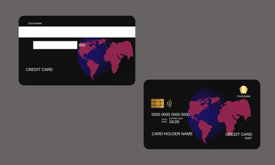 Set of Credit Cards Black Pink Colors