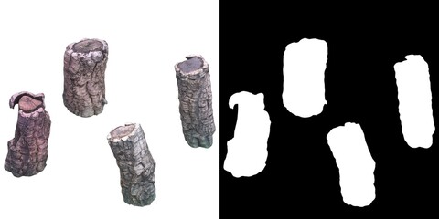 3D rendering illustration of a set of 4 wood logs