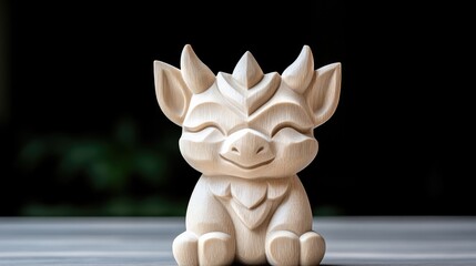 Small, carved wooden dragon figurine
