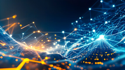 Obraz premium Futuristic AI Digital Art Banner with Glowing Neural Networks and Abstract Elements