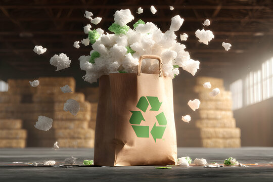 Conceptual image illustrating paper recycling initiative inside a factory setting