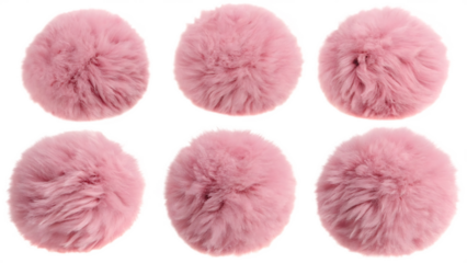 Set of pink fluffy ball pom pom isolated on transparent background PNG