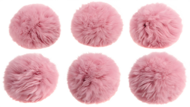 Set of pink fluffy ball pom pom isolated on transparent background PNG - Powered by Adobe