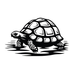 Isolated Monochrome Turtle Walking | Shell Pattern, Detailed Legs, Head, and Tail
