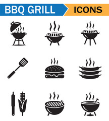 Silhouette of Grilling and BBQ Equipment Icons for Food Design