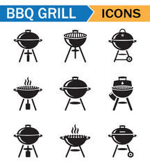 Silhouette of Grilling and BBQ Equipment Icons for Food Design