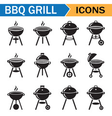 Silhouette of Set of Barbecue Cooking Icons for Backyard Use