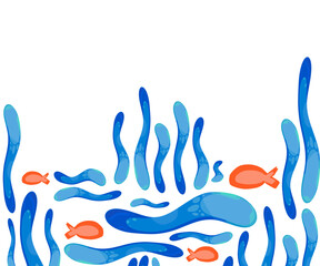 Color seamless board with sea fish, coral waves or abstract lines on a separate white background. Vector.