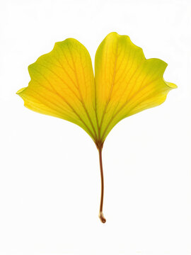 A vibrant and detailed ginkgo leaf in yellow and green with an elegant shape, beautifully lit to showcase its natural curves and vein patterns.