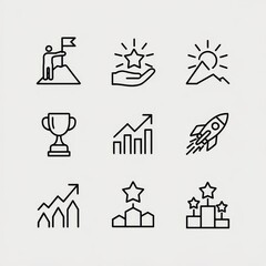 Line Art Success Icons Set Achievement Goals and Career Growth Symbols